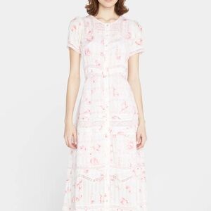 Loveshackfancy Floral White and Pink Maxi Dress